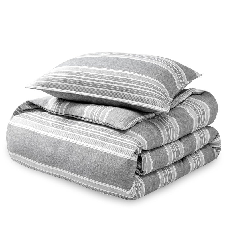 Bare Home Duvet Cover - Extra Long Size Bedding Set - Premium 1800 Super Soft Collection - Lightweight  Cooling - Soft Breathable Duvet Cover (Twin/Twin XL  Stripe - Heathered Charcoal) - Image 1